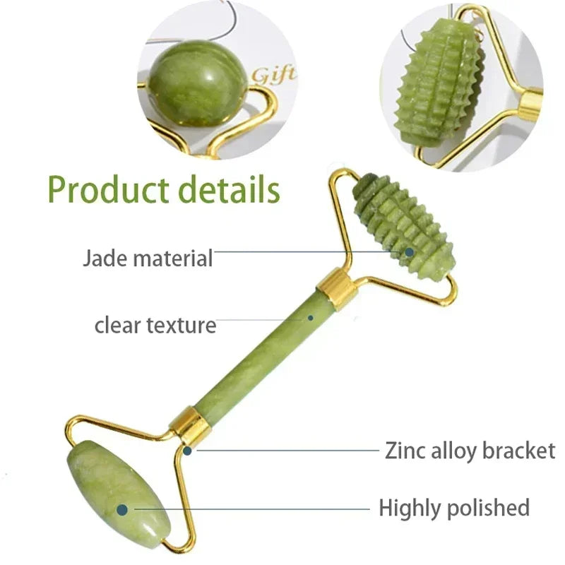 JadeGlow – Rolo de Massagem Facial e Corporal com Gua Sha de Jade Natural