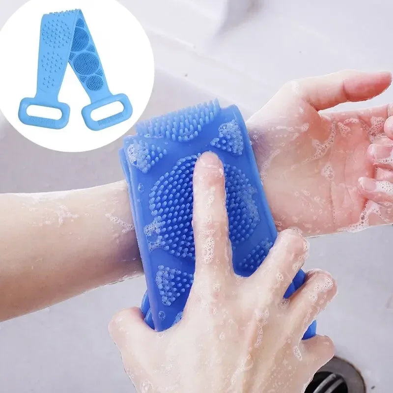 Cinto de Banho 3 em 1: Esfoliação, Limpeza e Massagem com Escova de Silicone