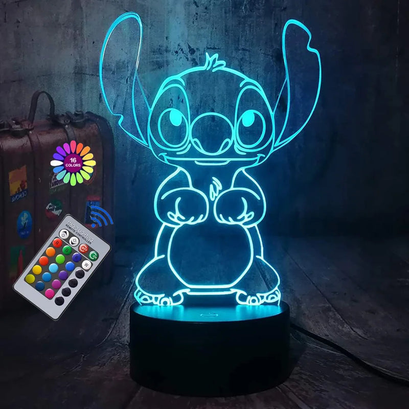 Luminária 3D Ilusional Stitch – Decoração Mágica com Controle Remoto