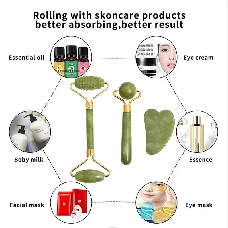JadeGlow – Rolo de Massagem Facial e Corporal com Gua Sha de Jade Natural