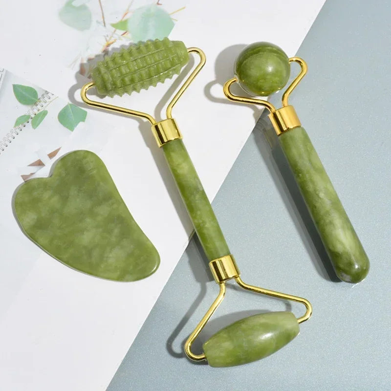JadeGlow – Rolo de Massagem Facial e Corporal com Gua Sha de Jade Natural