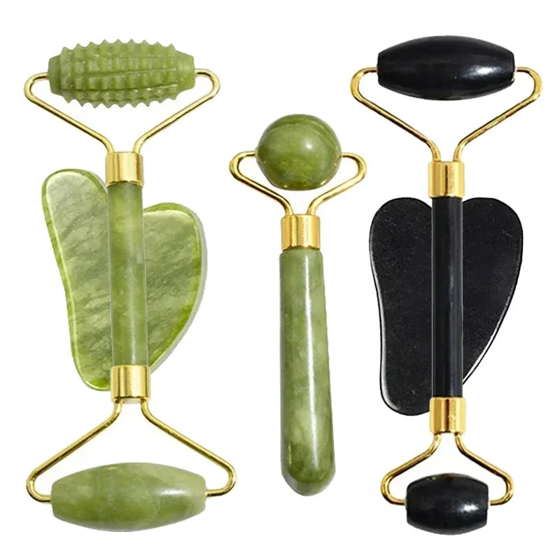 JadeGlow – Rolo de Massagem Facial e Corporal com Gua Sha de Jade Natural