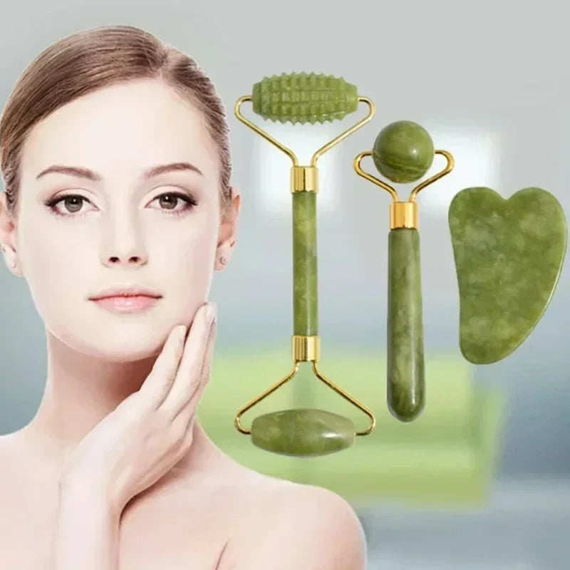 JadeGlow – Rolo de Massagem Facial e Corporal com Gua Sha de Jade Natural