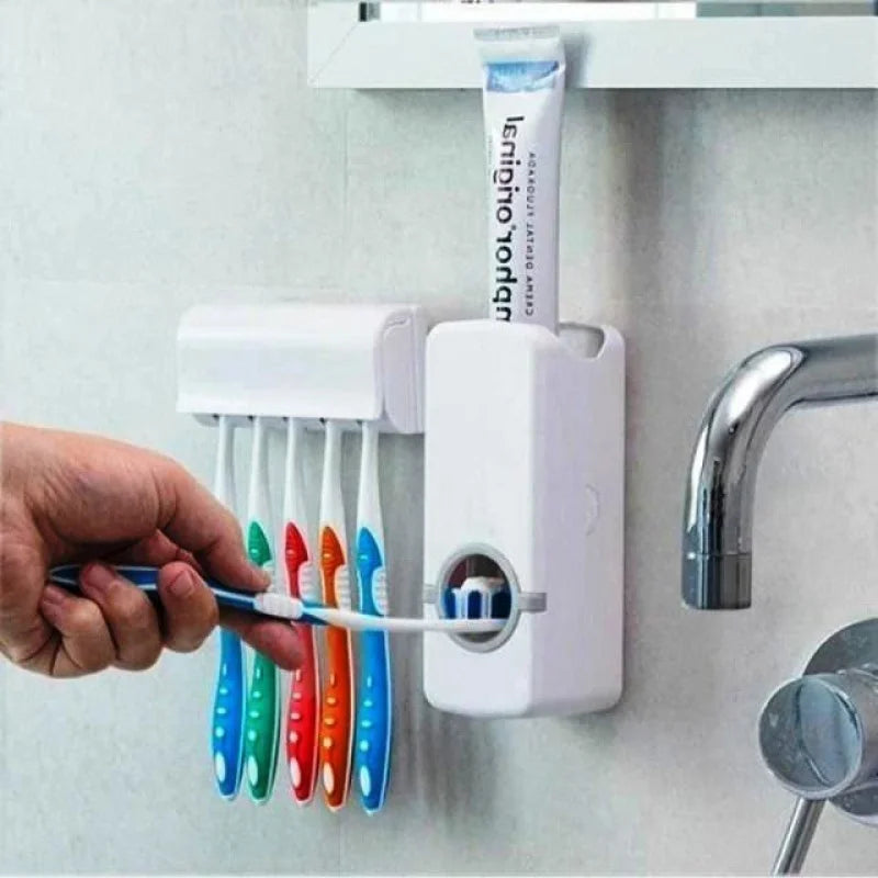 CleanSmile – Dispenser Automático de Creme Dental com Suporte para Escovas
