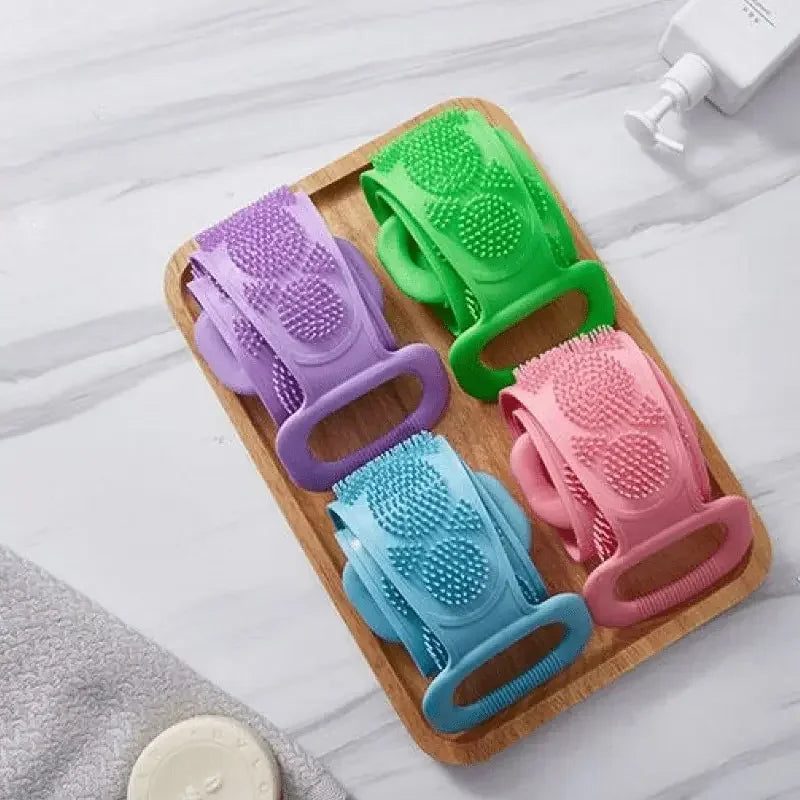 Cinto de Banho 3 em 1: Esfoliação, Limpeza e Massagem com Escova de Silicone