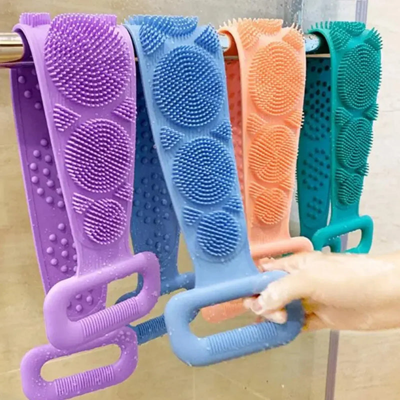 Cinto de Banho 3 em 1: Esfoliação, Limpeza e Massagem com Escova de Silicone