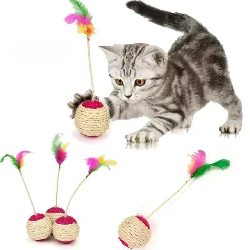 Bola de Arranhar Sisal com Penas: Brinquedo Interativo para Gatos